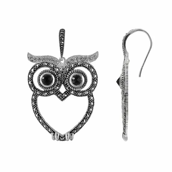 Lavish By TJM Sterling Silver Black Onyx, Crystal & Marcasite Owl Earrings 3 Lavish By TJM Sterling Silver Black Onyx, Crystal & Marcasite Owl Earrings