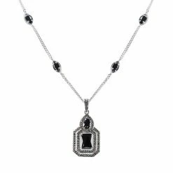 Lavish By TJM Fine Silver Plated Black Cubic Zirconia Pendant Necklace