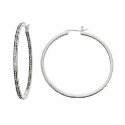 Lavish By TJM Sterling Silver White Topaz & Marcasite Hoop Earrings