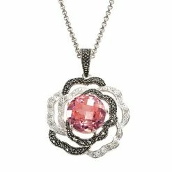 Lavish By TJM Sterling Silver Cubic Zirconia Flower Pendant Necklace
