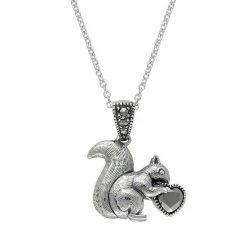 Lavish By TJM Sterling Silver & Marcasite Squirrel Charm Pendant Necklace
