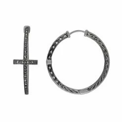 Lavish By TJM Sterling Silver Cross Hoop Earrings