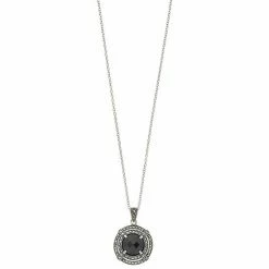 Lavish By TJM Sterling Silver Black Onyx & Marcasite Circle Pendant Necklace