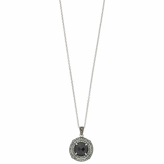 Lavish By TJM Sterling Silver Black Onyx & Marcasite Circle Pendant Necklace 3 Lavish By TJM Sterling Silver Black Onyx & Marcasite Circle Pendant Necklace