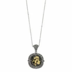 Lavish By TJM Sterling Silver Crystal Gold Leaf & Black Onyx Doublet Cushion Pendant Necklace