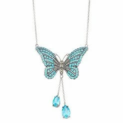 Lavish By TJM Sterling Silver Blue Cubic Zirconia Butterfly Pendant Necklace