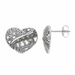 Lavish By TJM Sterling Silver Marcasite Filigree Heart Stud Earrings