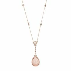Lavish By TJM 18k Rose Gold Over Silver Rose Quartz & Marcasite Teardrop Pendant