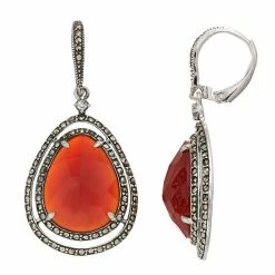 Lavish By TJM Sterling Silver Red Agate & Marcasite With White Topaz Earrings