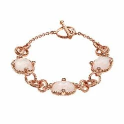 Lavish By TJM 18k Rose Gold Over Silver Rose Quartz & Marcasite Bracelet