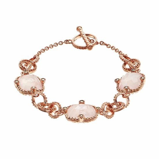 Lavish By TJM 18k Rose Gold Over Silver Rose Quartz & Marcasite Bracelet 3 Lavish By TJM 18k Rose Gold Over Silver Rose Quartz & Marcasite Bracelet