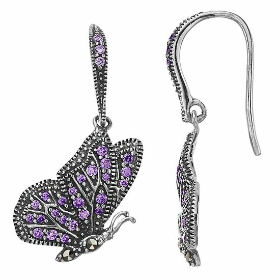 Lavish By TJM Sterling Silver Purple Cubic Zirconia & Marcasite Butterfly Earrings 3 Lavish By TJM Sterling Silver Purple Cubic Zirconia & Marcasite Butterfly Earrings