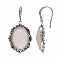 Lavish By TJM Sterling Silver Pink Chalcedony Halo Drop Earrings
