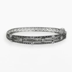 Lavish By TJM Sterling Silver Crystal Multirow Bangle Bracelet