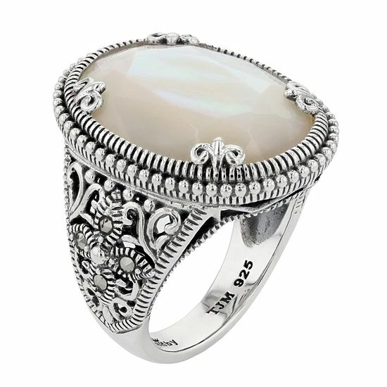 Lavish By TJM Sterling Silver Oval Mother-of-Pearl & Marcasite Cocktail Ring 4 Lavish By TJM Sterling Silver Oval Mother-of-Pearl & Marcasite Cocktail Ring - Image 2
