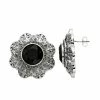 Lavish By TJM Sterling Silver Onyx & Marcasite Floral Stud Earrings