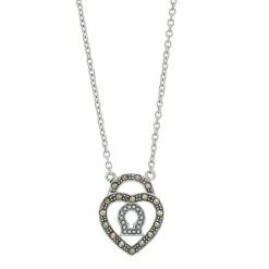 Lavish By TJM Sterling Silver Marcasite Heart Lock Pendant Necklace