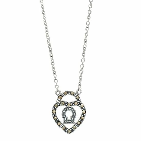 Lavish By TJM Sterling Silver Marcasite Heart Lock Pendant Necklace 3 Lavish By TJM Sterling Silver Marcasite Heart Lock Pendant Necklace