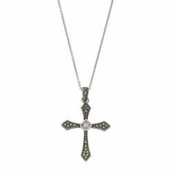 Lavish By TJM Sterling Silver Amethyst & Marcasite Cross Pendant