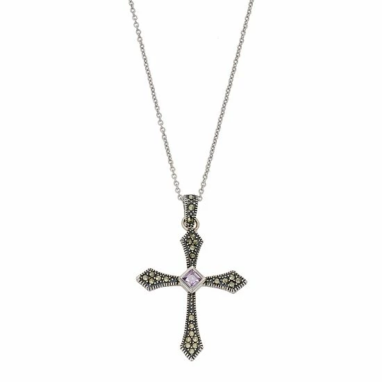 Lavish By TJM Sterling Silver Amethyst & Marcasite Cross Pendant 3 Lavish By TJM Sterling Silver Amethyst & Marcasite Cross Pendant