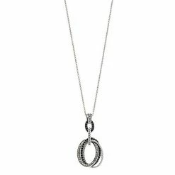 Lavish By TJM Sterling Silver Black Spinel Oval Pendant Necklace