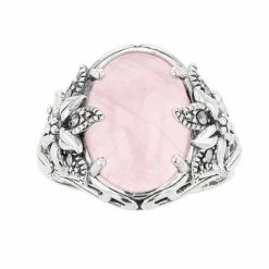 Lavish By TJM Sterling Silver Ice Rose Quartz Cabochon & Marcasite Ring