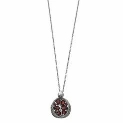 Lavish By TJM Sterling Silver Garnet & Marcasite Accent Pomegranate Pendant Necklace