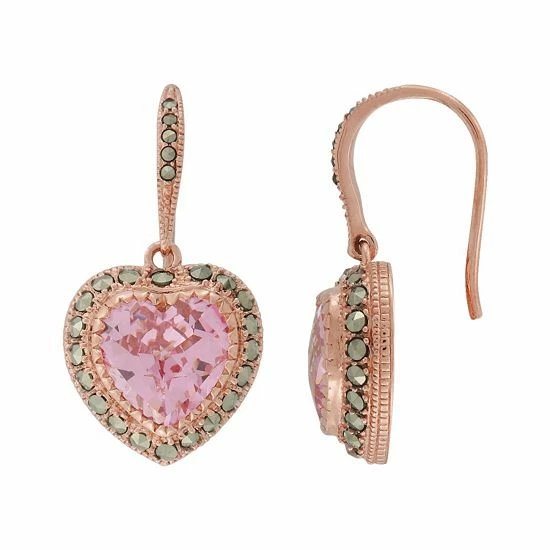 Lavish By TJM 14k Rose Gold Over Silver Pink Cubic Zirconia Heart Drop Earrings 3 Lavish By TJM 14k Rose Gold Over Silver Pink Cubic Zirconia Heart Drop Earrings