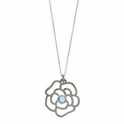 Lavish By TJM Sterling Silver Lab-Created Blue Quartz & Marcasite Rose Pendant