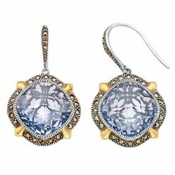 Lavish By TJM Gold Flash Plated Sterling Silver Blue Synthetic Quartz Earrings