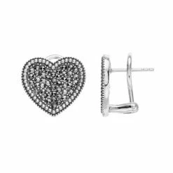 Lavish By TJM Sterling Silver Marcasite Heart Omega Earrings