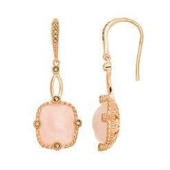 Lavish By TJM 18k Rose Gold Over Silver Rose Quartz Drop Earrings