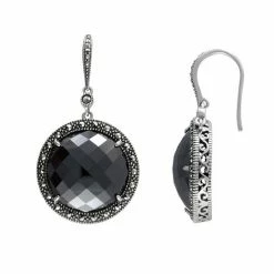 Lavish By TJM Sterling Silver Hematite Halo Drop Earrings