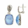 Lavish By TJM Sterling Silver Lab-Created Blue Quartz & Mother-of-Pearl Doublet With Marcasite Cushion Earrings