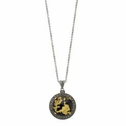 Lavish By TJM Sterling Silver Crystal Gold Leaf & Onyx Doublet Disc Pendant