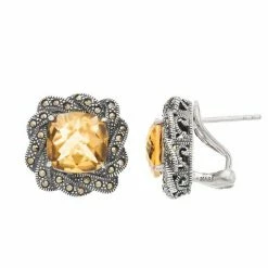 Lavish By TJM Sterling Silver Citrine & Marcasite Stud Earrings