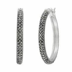 Lavish By TJM Sterling Silver Marcasite Hoop Earrings