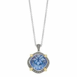 Lavish By TJM Sterling Silver Blue Lab-Created Quartz & Marcasite Pendant Necklace