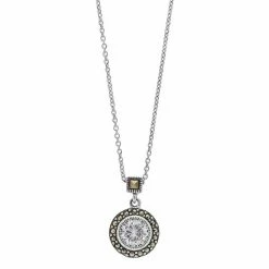 Lavish By TJM Sterling Silver Marcasite & Cubic Zirconia Circle Pendant