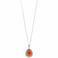 Lavish By TJM Sterling Silver Red Agate & Marcasite With White Topaz Pendant Necklace