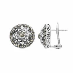 Lavish By TJM Sterling Silver Marcasite Floral Omega Earrings