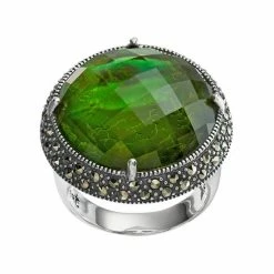 Lavish By TJM Sterling Silver Abalone Doublet & Marcasite Halo Ring