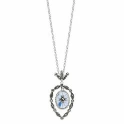 Lavish By TJM Sterling Silver Blue Sunray Crystal & Marcasite Pendant Necklace