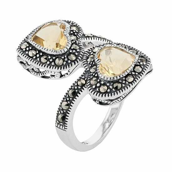 Lavish By TJM Sterling Silver Citrine & Marcasite Double Heart Bypass Ring 4 Lavish By TJM Sterling Silver Citrine & Marcasite Double Heart Bypass Ring - Image 2