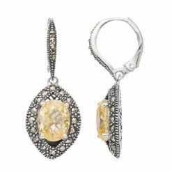 Lavish By TJM Sterling Silver Canary Cubic Zirconia & Marcasite Drop Earrings