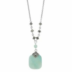 Lavish By TJM Sterling Silver Amazonite & Marcasite Pendant Necklace