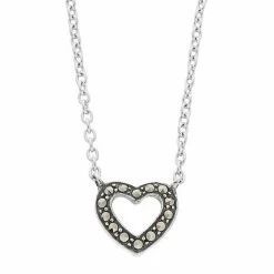 Lavish By TJM Sterling Silver Marcasite Open Heart Pendant Necklace