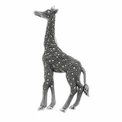 Lavish By TJM Sterling Silver Cubic Zirconia & Marcasite Giraffe Brooch