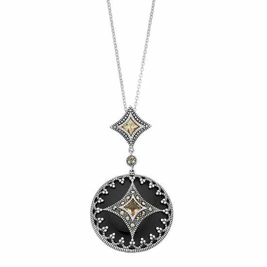 Lavish By TJM Sterling Silver Black Onyx & Citrine Bold Pendant Necklace 3 Lavish By TJM Sterling Silver Black Onyx & Citrine Bold Pendant Necklace