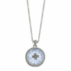 Lavish By TJM Sterling Silver Blue Sunray Crystal & Marcasite Circle Pendant Necklace